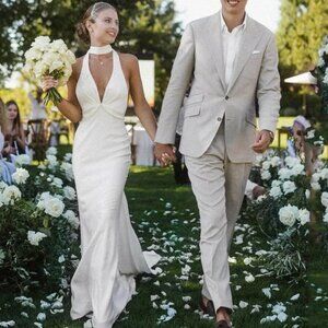 Elegant Sleeveless Mermaid Satin Wedding Dress - V-Neck, Open Back, Sweep Train